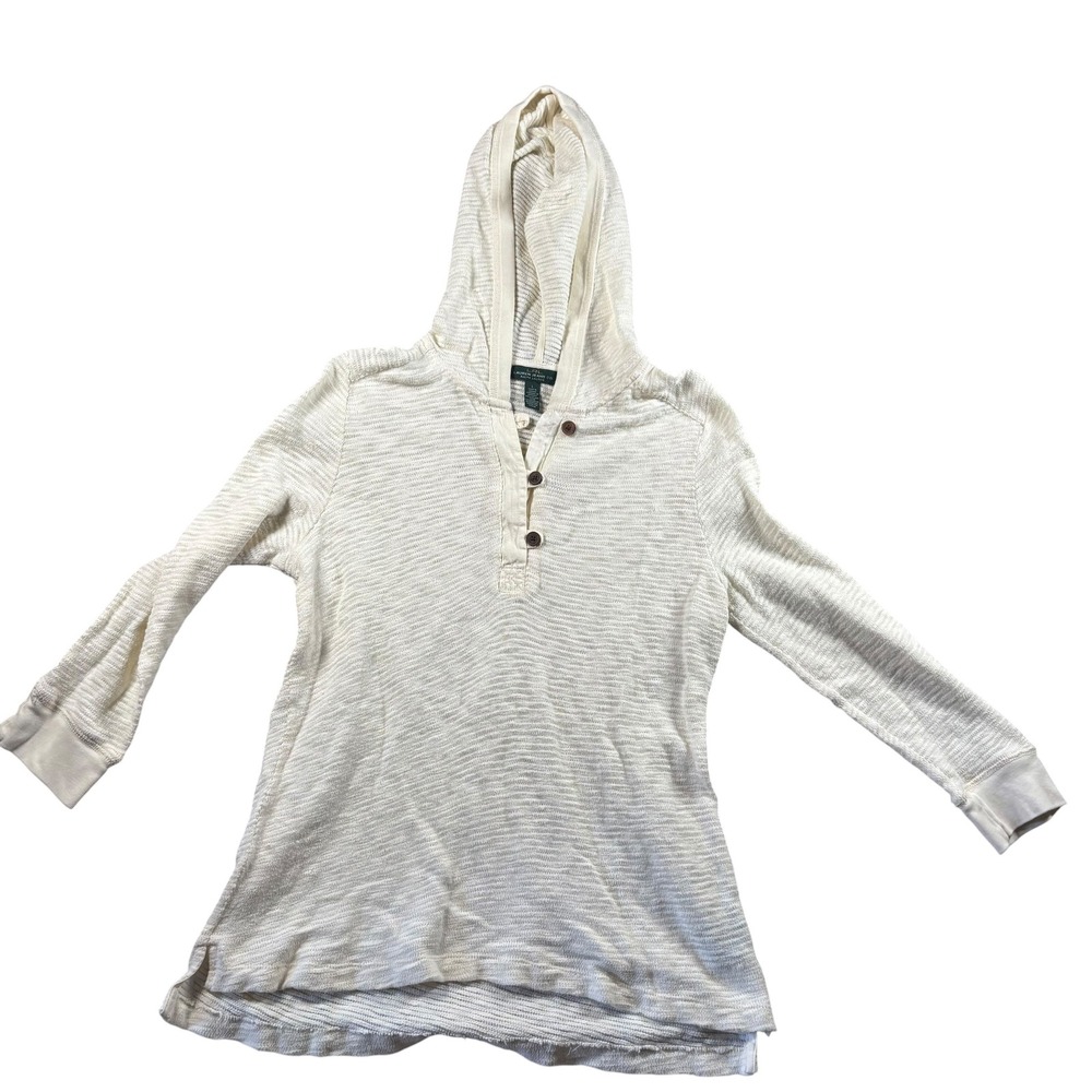 Lauren Ralph Lauren Hoodie Women L Cream Knit Top Old Money Coastal Preppy Class
